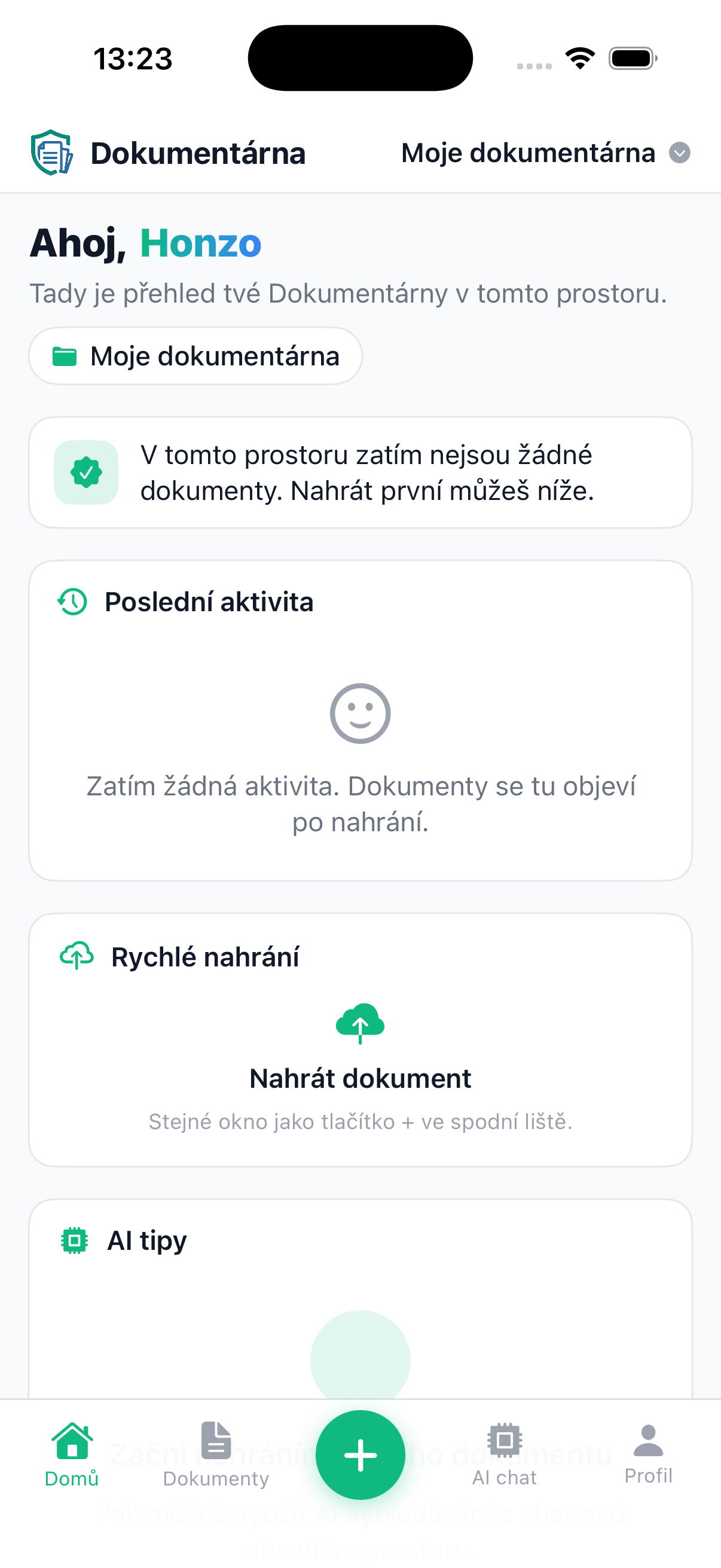 Dokumentárna mobile app screenshot
